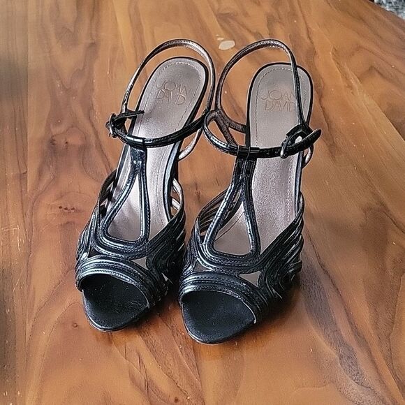 Joan David Patent Leather Strappy Peep Toe Y2k Stiletto Heel Sandal Retro 6.5 - Picture 1 of 13
